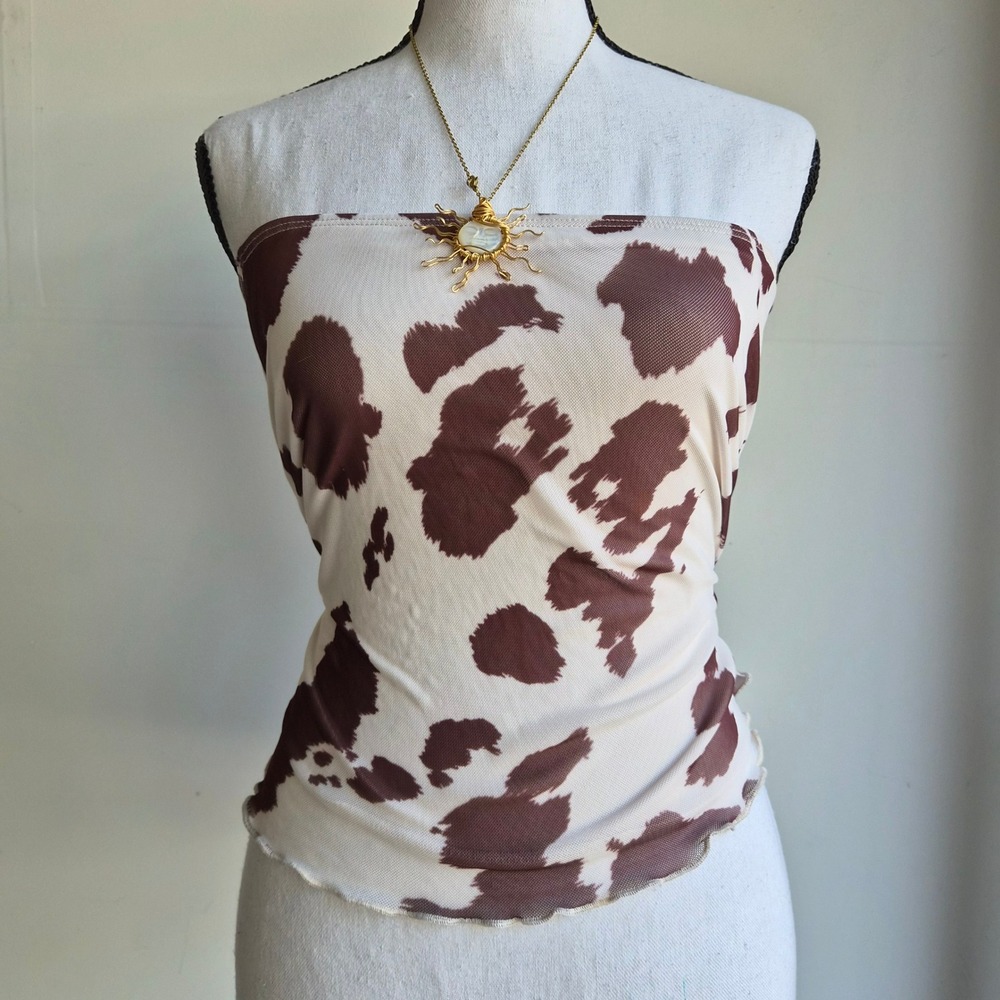 See You Monday Cow Print Skirt Womens Medium Y2K Mesh Festival Cowgirl Western
